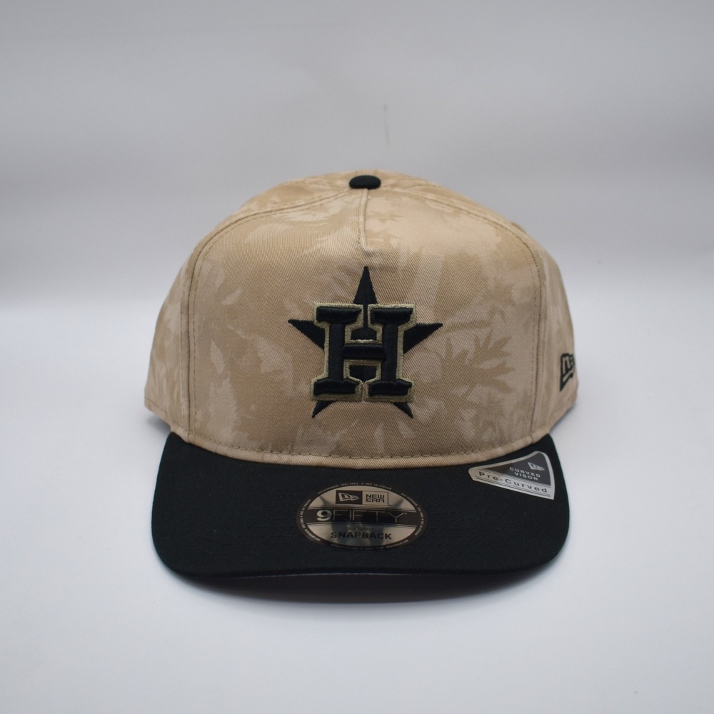 New Era 9FIFTY Houston Astros A-Frame Precurved Snapback Hat Cap - Khaki / Black